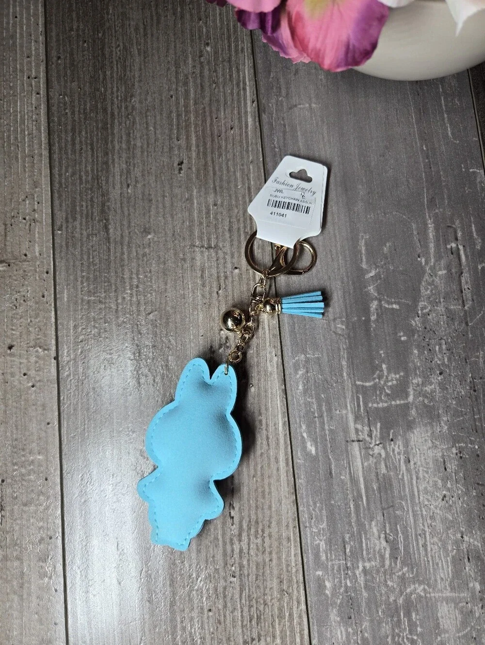 NWT Fashion Jewelry Sparkling Blue Labubu Inspired Gold Keyring Set with Charm